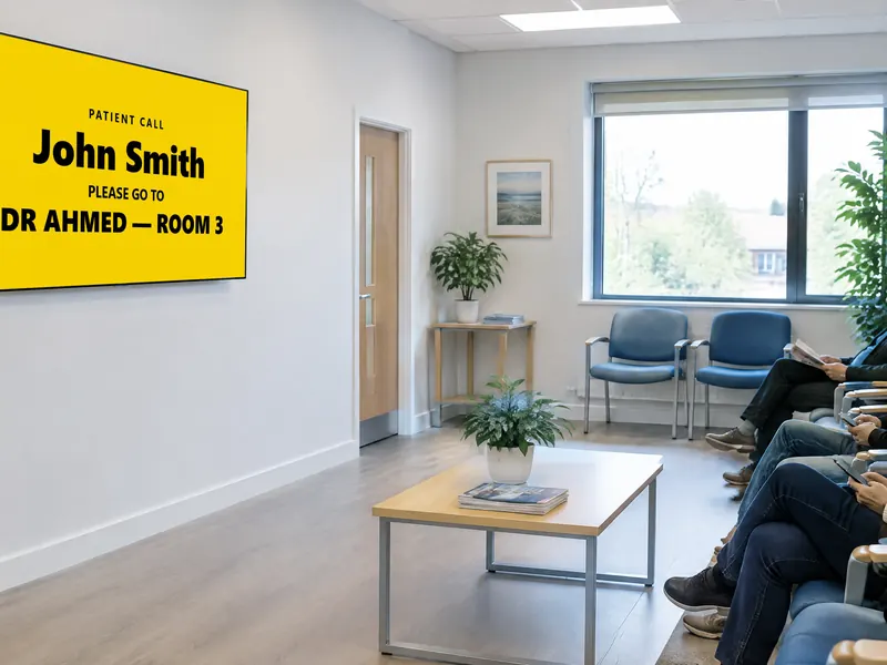 Patient calling screen in a GP waiting room