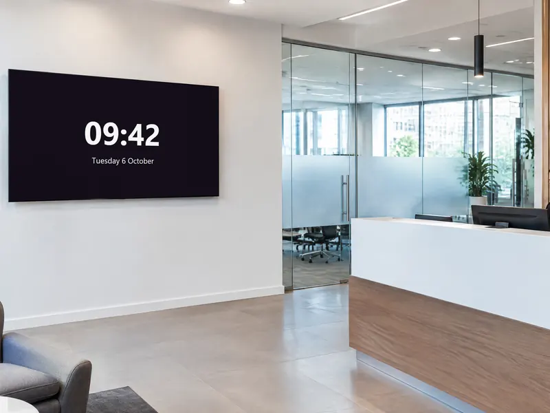 Reception screen in a business centre