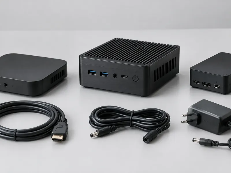 Three small media players with HDMI cables